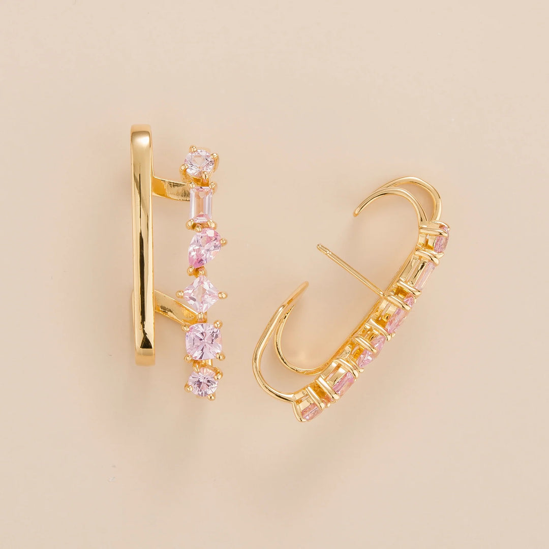 Serene cuff earrings in 18K gold vermeil set with 5.46 carats lab grown Pink sapphire gem stones. Perfect for yourself and as an online jewellery gift for her.