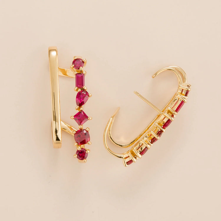 Serene cuff earrings in 18K gold vermeil set with 5.46 carats lab grown Ruby gem stones. Perfect for yourself and as online jewellery gift