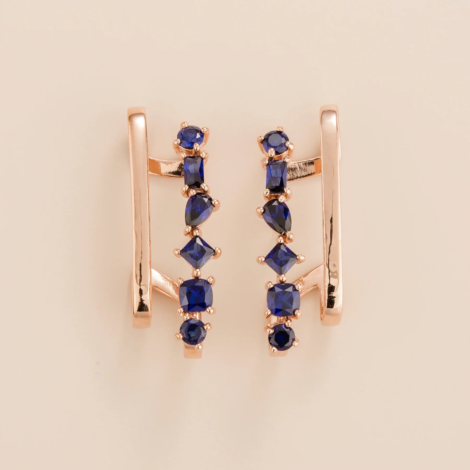 Serene Rose Gold Earrings Set With Blue Sapphire Bespoke Jewellery Juvetti London