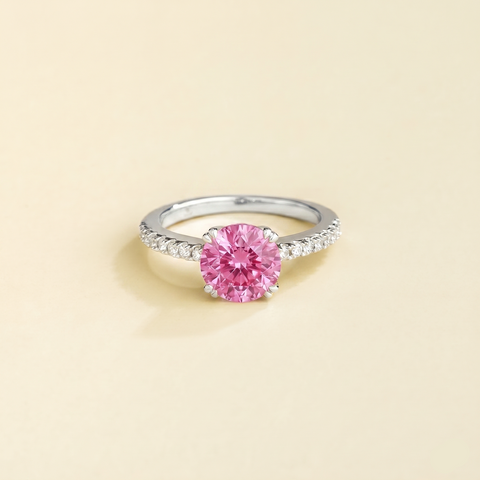 Solen Pink Sapphire Round and Diamond Pavé Ring in White Gold