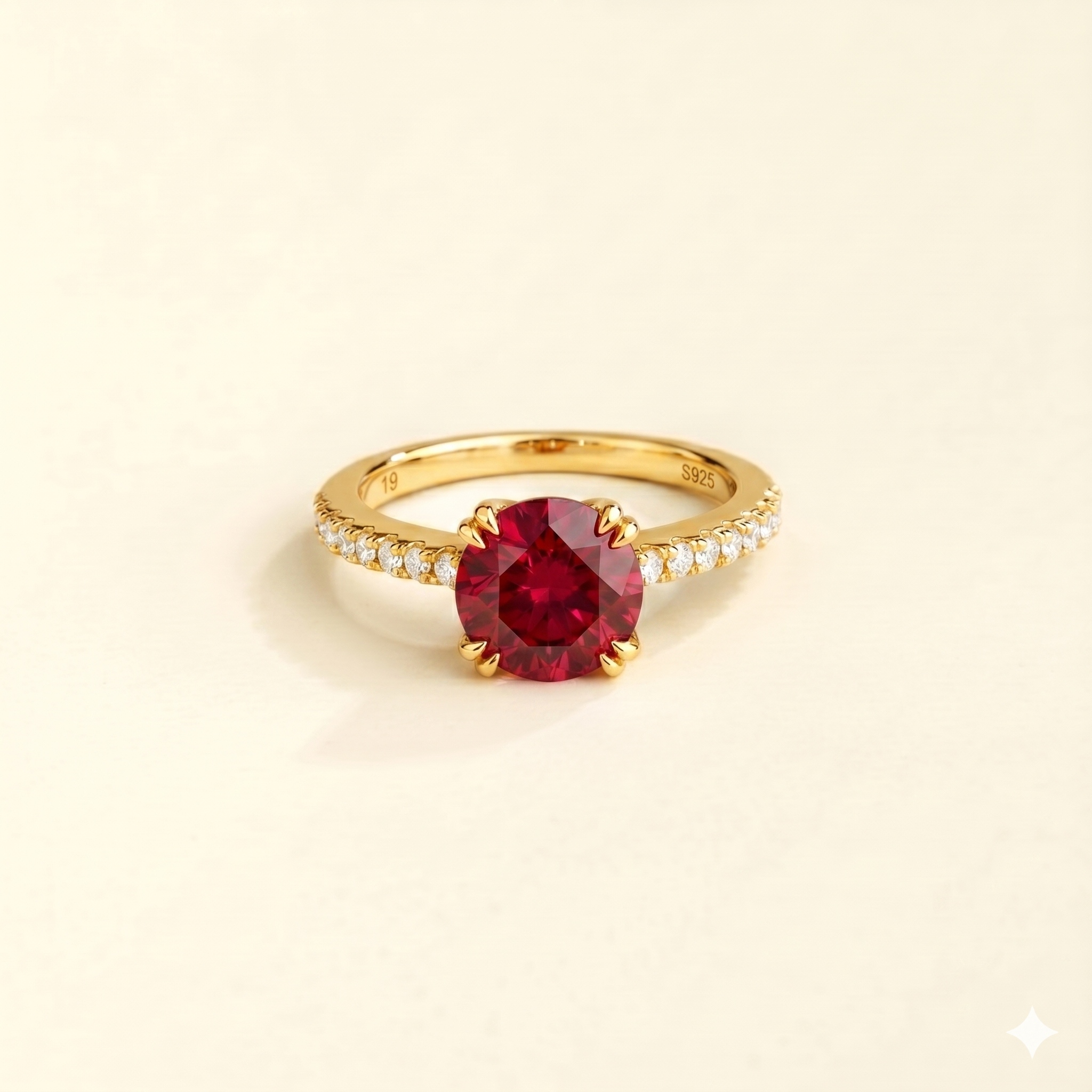 Solen Ruby Round & Diamond Pavé Ring in Gold