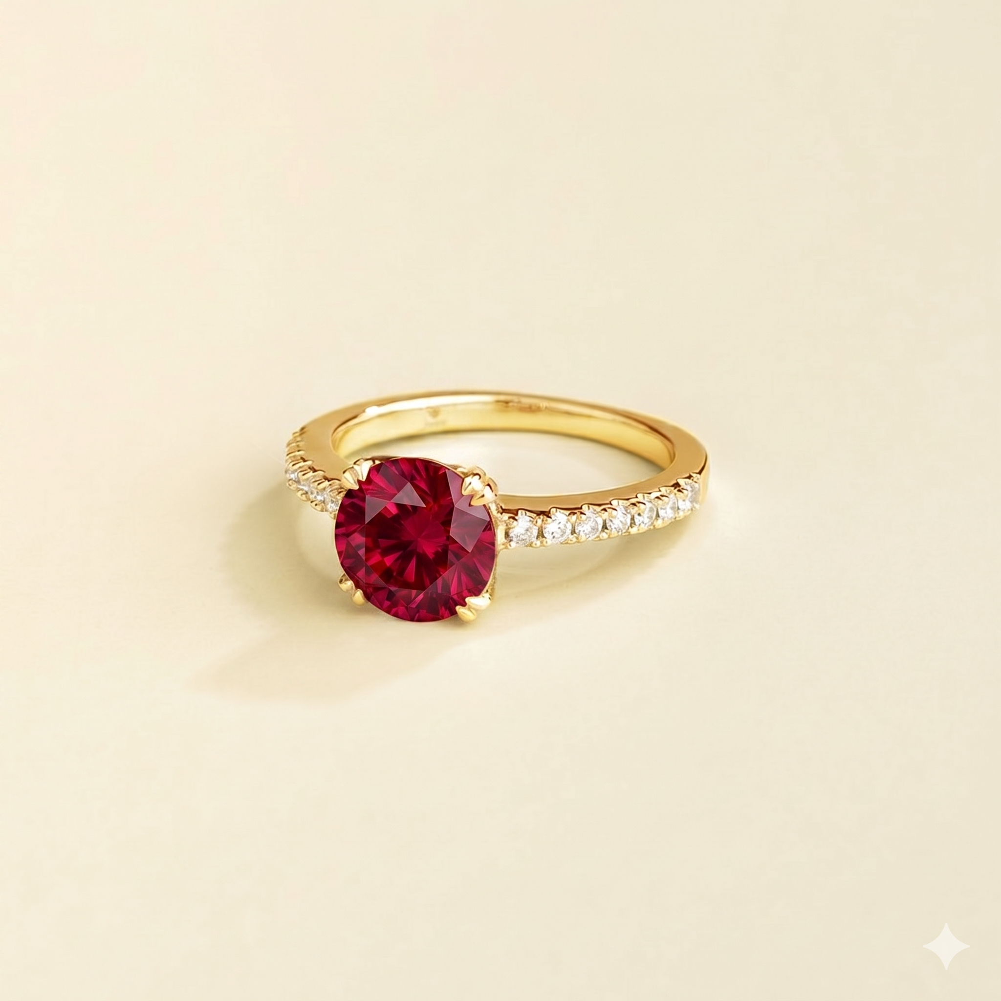 Solen Ruby Round & Diamond Pavé Ring in Gold