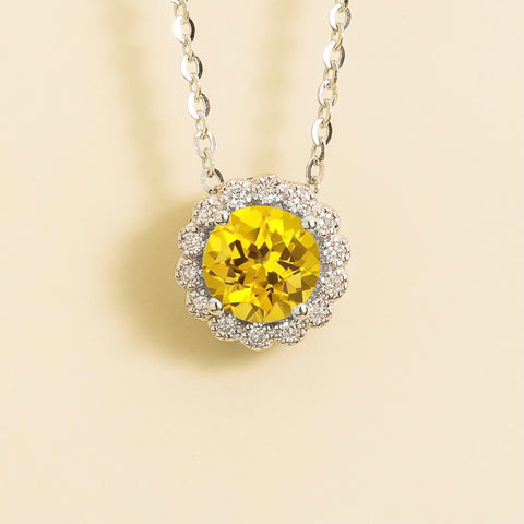 Solen White Gold Necklace Set With Yellow Sapphire and Diamond