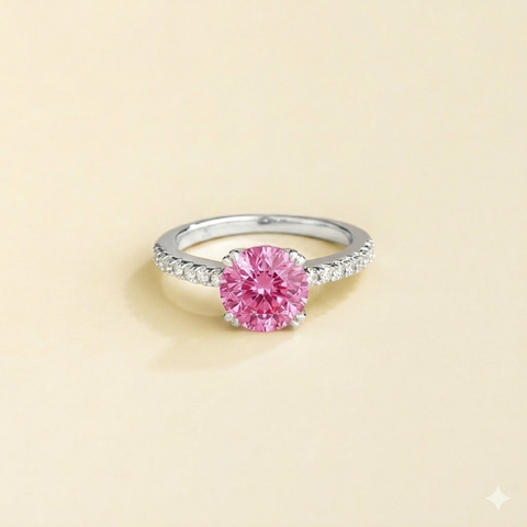 Solen Pink Sapphire Round and Diamond Pavé Ring in White Gold