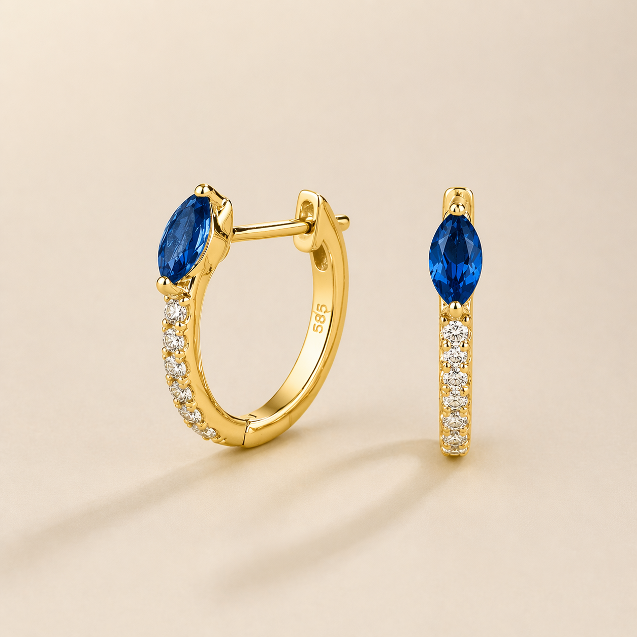 Sors Blue Sapphire & Diamond Huggie Hoop Earrings in Gold