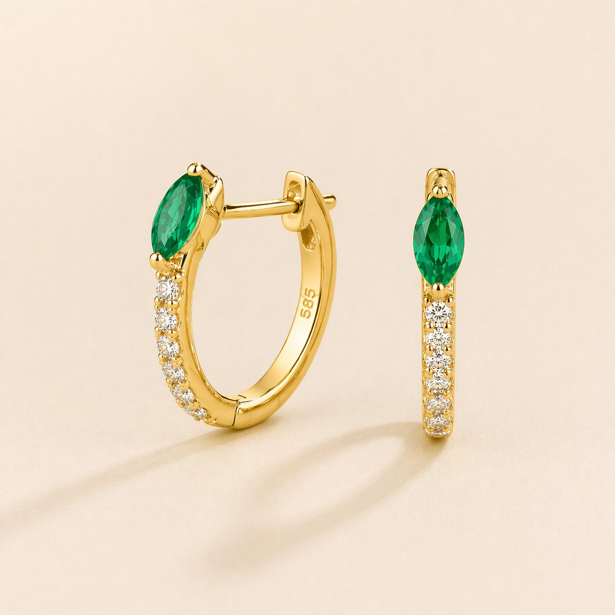 Sors Emerald & Diamond Huggie Hoop Earrings in Gold