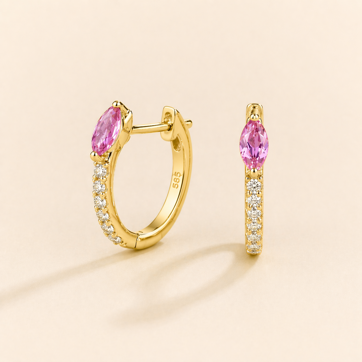 Sors Pink sapphire & Diamond Huggie Hoop Earrings in Gold
