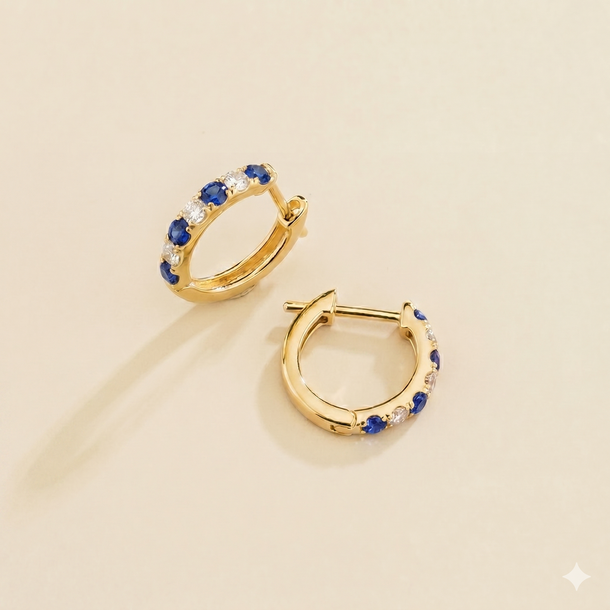 Stacy Blue Sapphire & Diamond Huggie Hoop Earrings in Gold