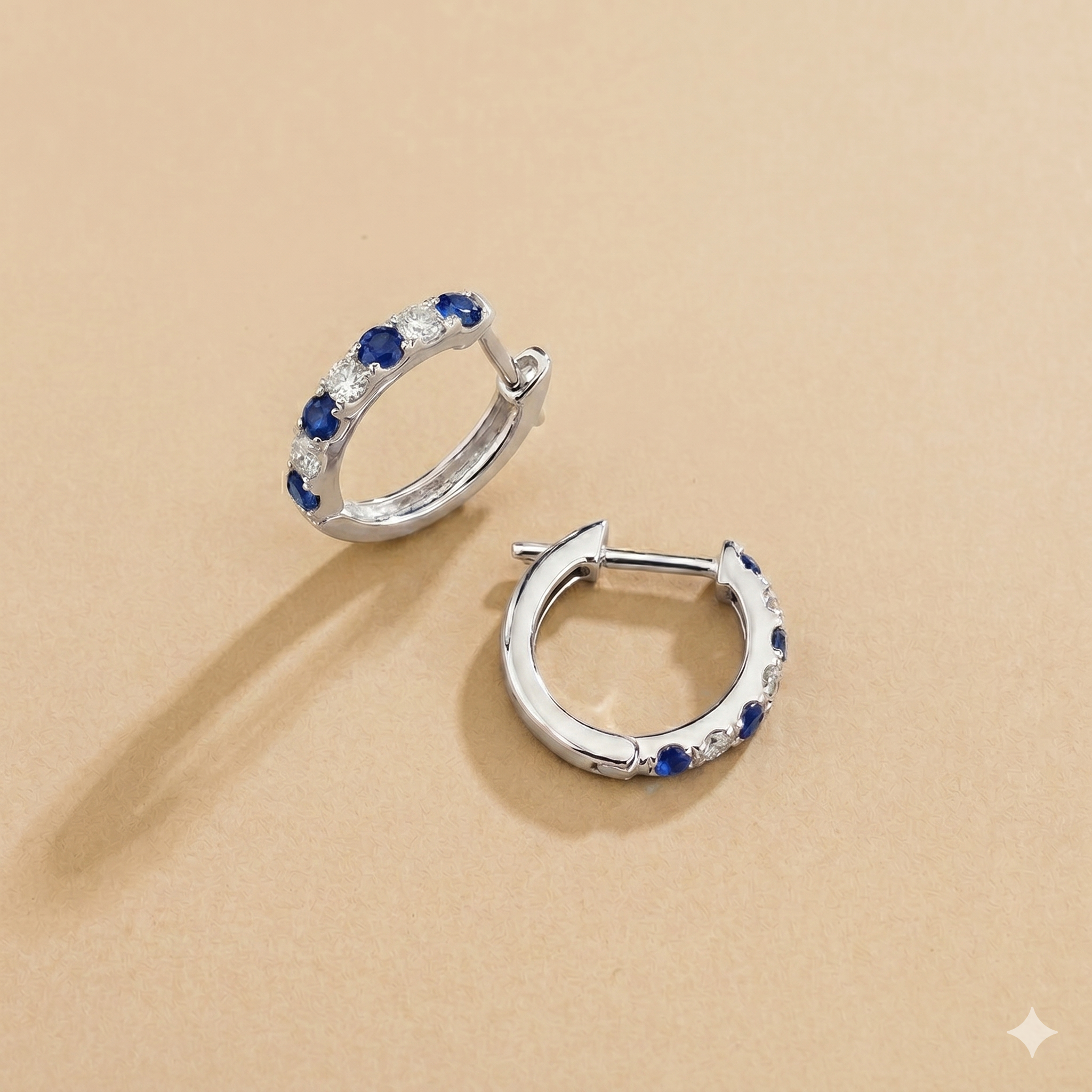 Stacy Blue Sapphire & Diamond Huggie Hoop Earrings in White Gold