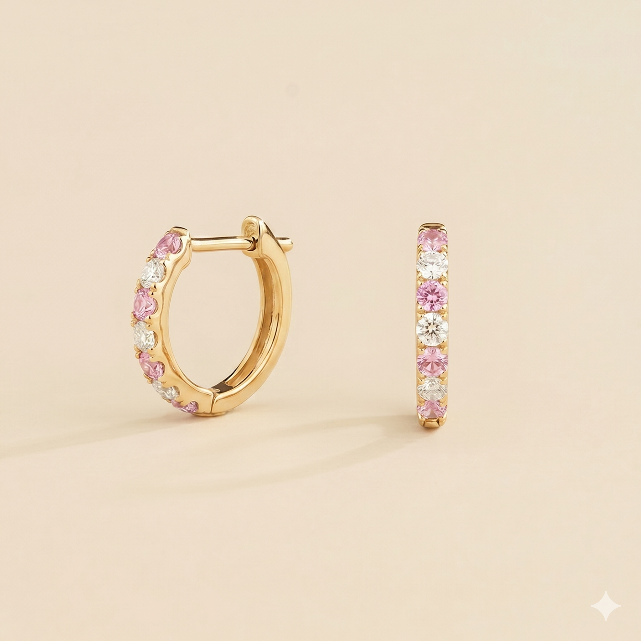 Stacy Pastel Pink Sapphire & Diamond Huggie Hoop Earrings in Gold