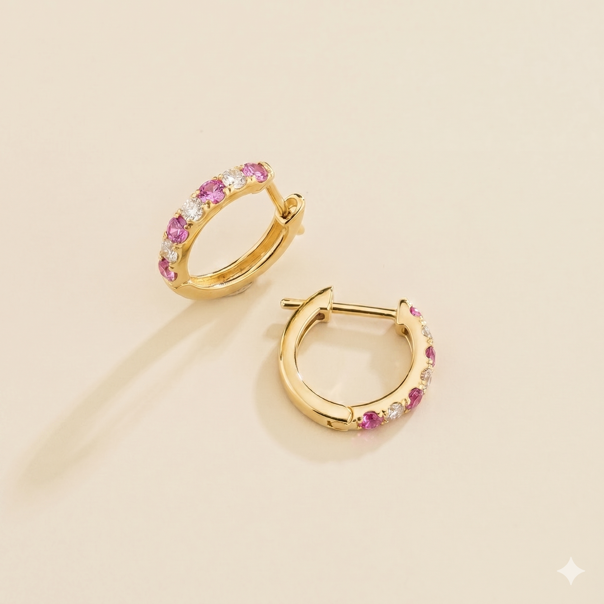 Stacy Pastel Pink Sapphire & Diamond Huggie Hoop Earrings in Gold