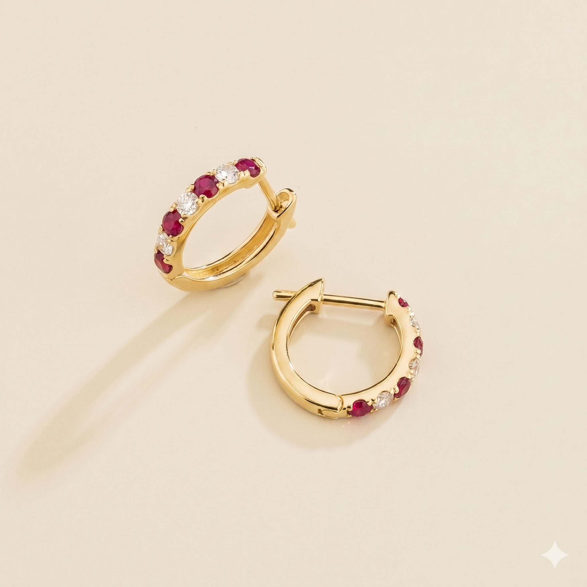 Stacy Ruby & Diamond Huggie Hoop Earrings in Gold