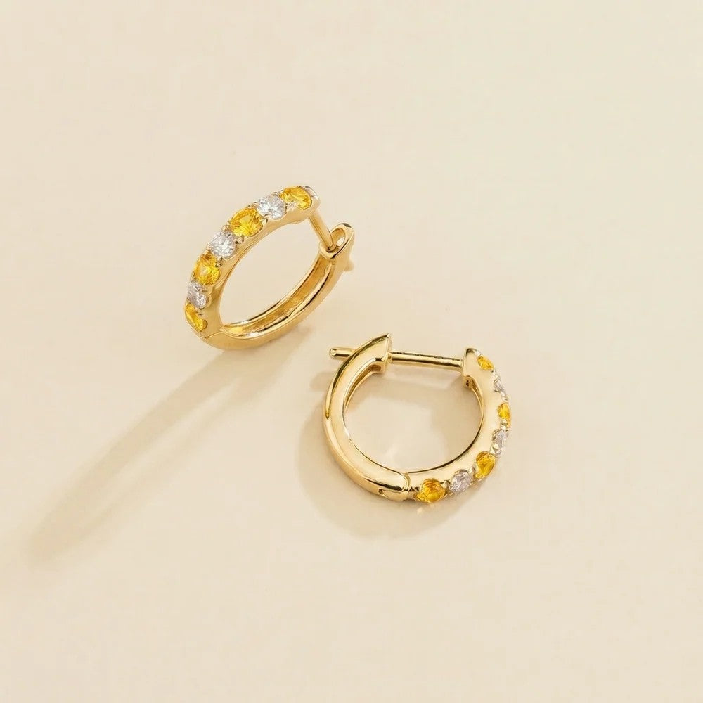 Stacy Yellow Sapphire & Diamond Huggie Hoop Earrings in Gold | Juvetti