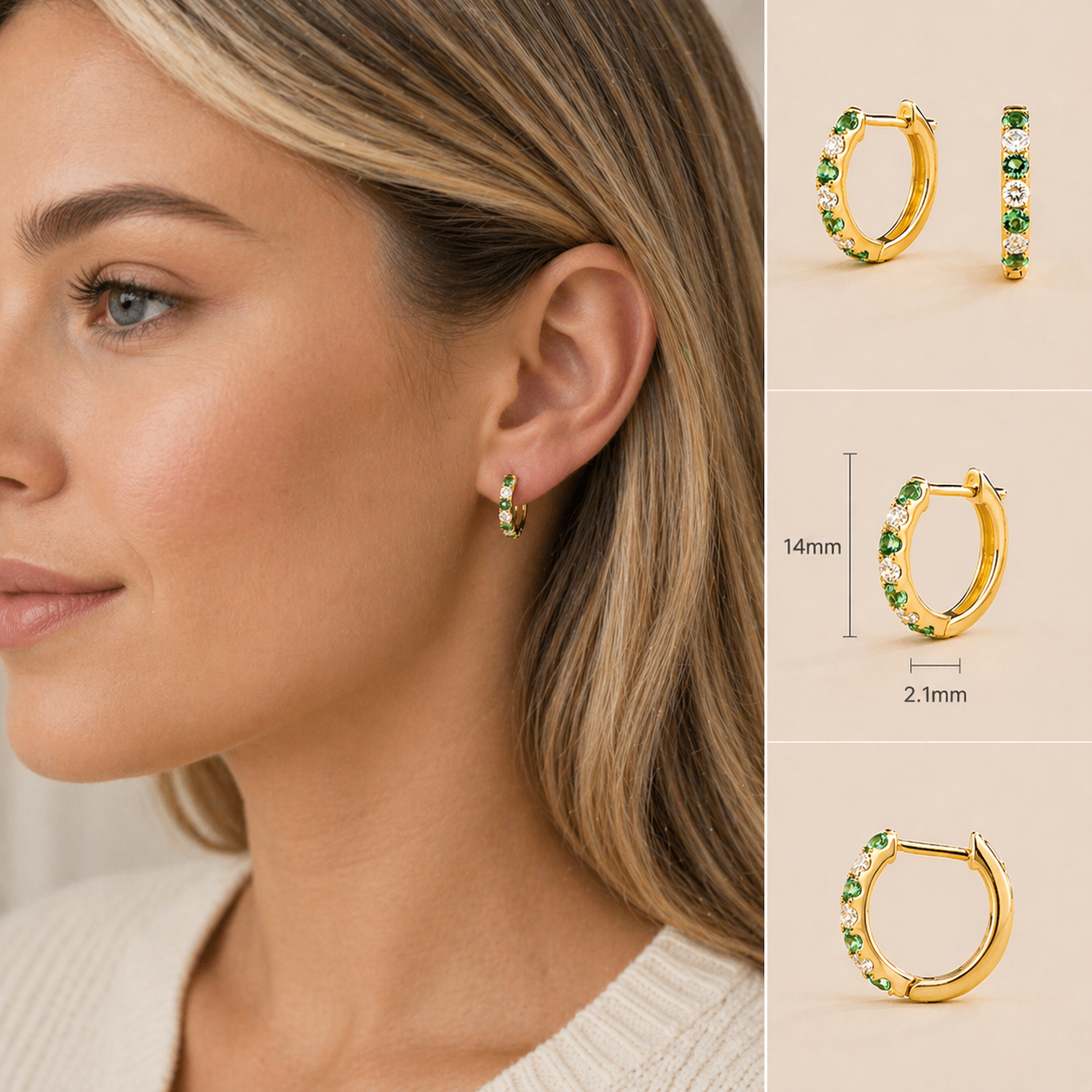 Stacy Blue Sapphire & Diamond Huggie Hoop Earrings in White Gold