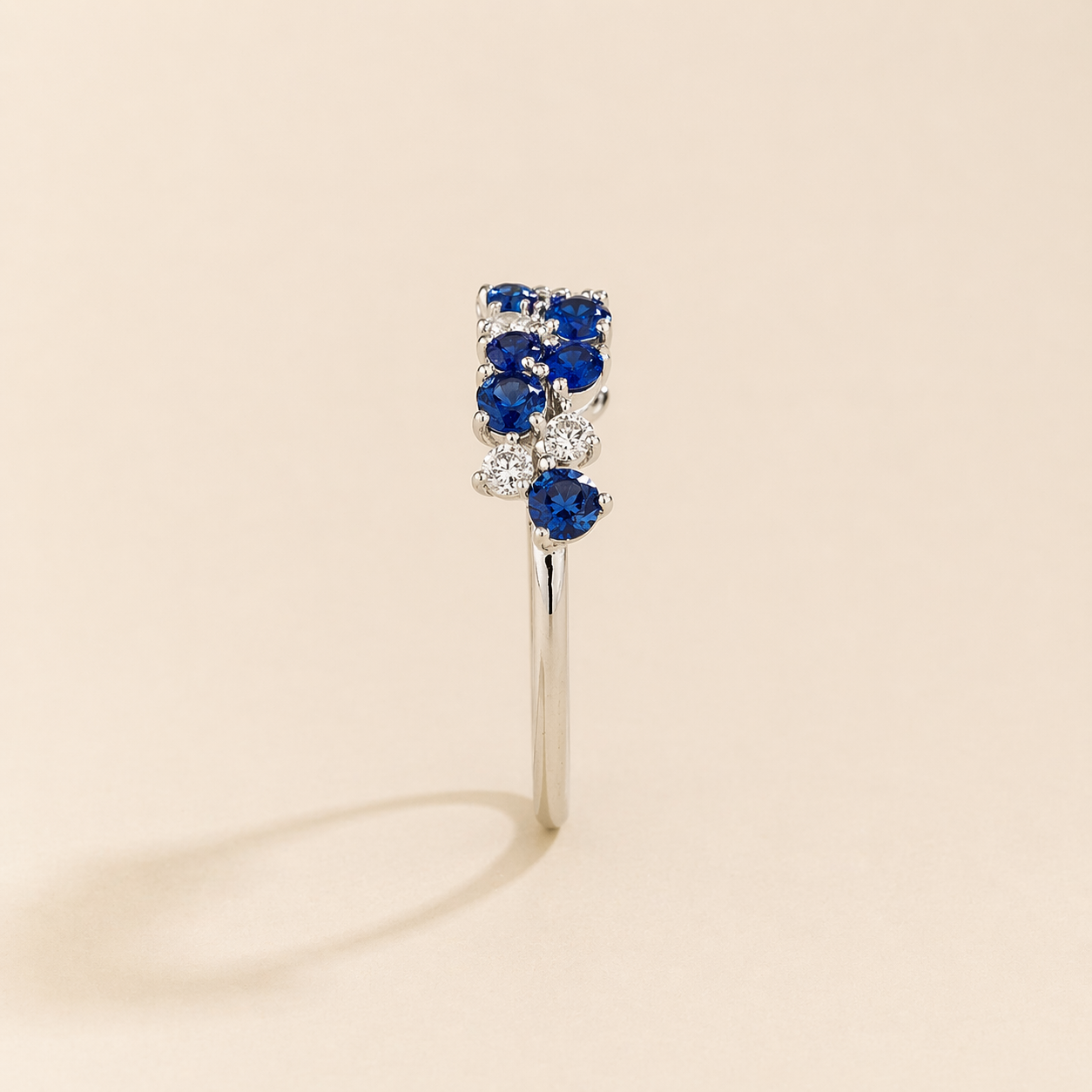 Starry Blue Sapphire & Diamond Cluster Ring in White Gold