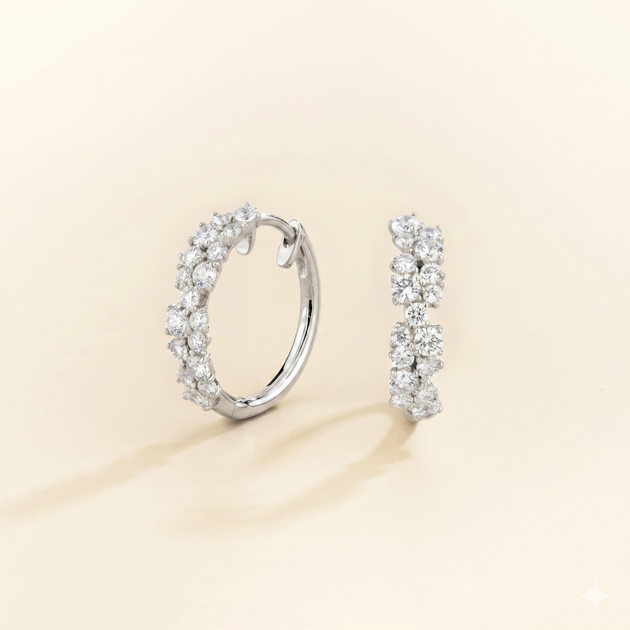 Starry Diamond Cluster Huggie Hoop Earrings in White Gold
