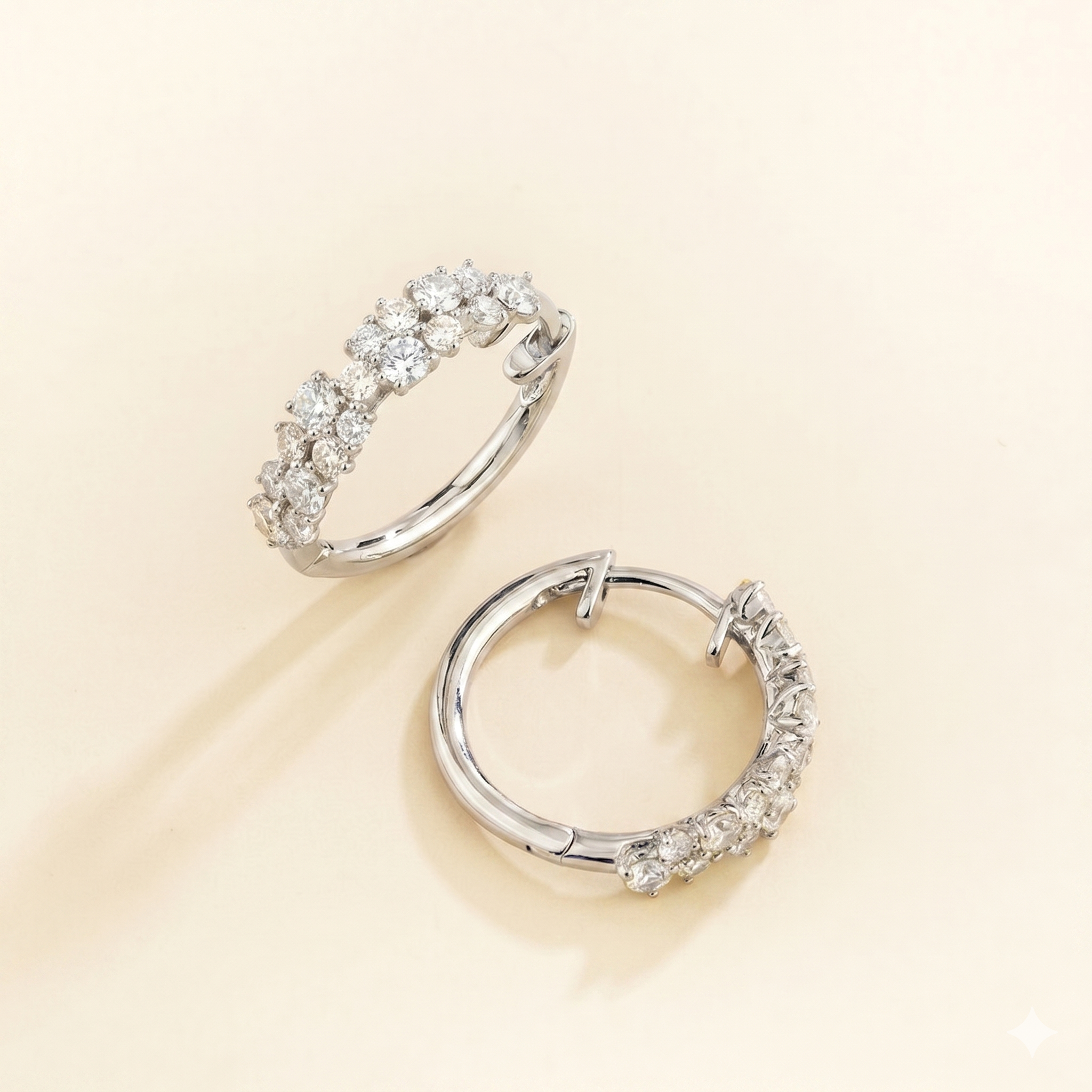 Starry Diamond Cluster Huggie Hoop Earrings in White Gold