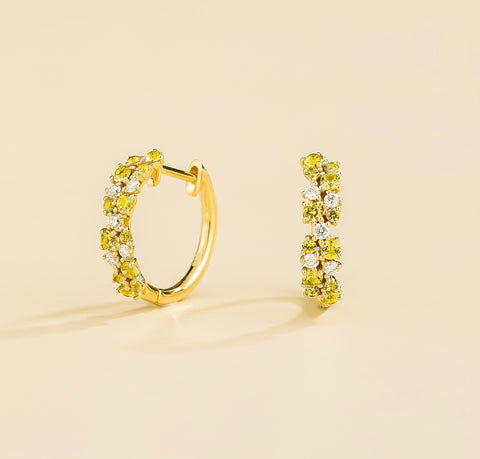 Emerald Earrings Juvetti Jewellery London Starry Gold Huggie Earrings Set With Yellow Sapphire and Diamond Emerald Earrings Juvetti Jewellery London Starry Gold Huggie Earrings Set With Yellow Sapphire and Diamond