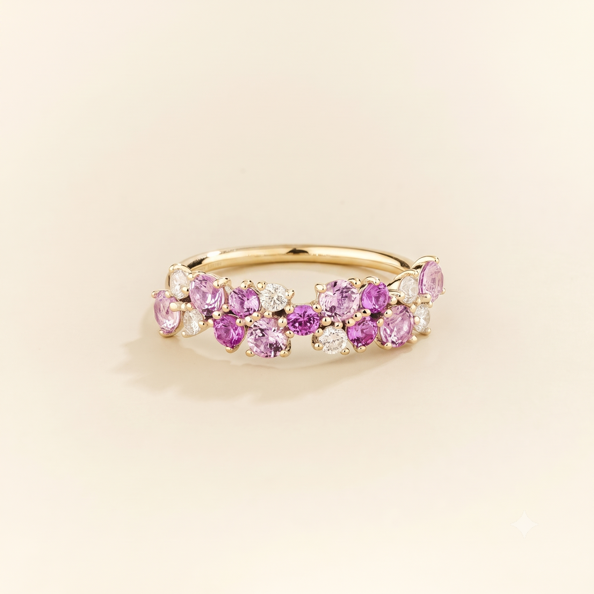 Starry Pink Sapphire & Diamond Cluster Ring in Gold