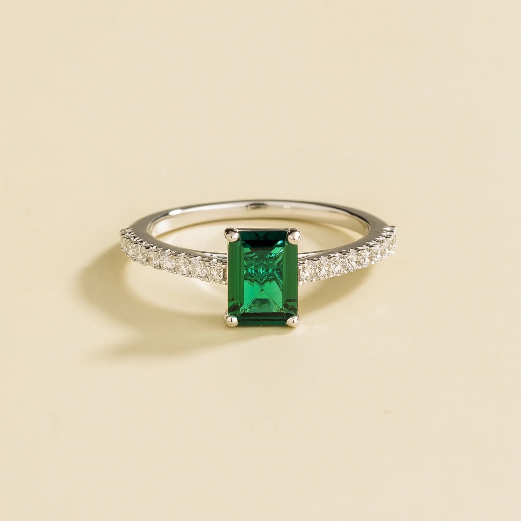 Thamani White Gold Ring With Emerald and Diamond By Juvetti Online Jewellery London
