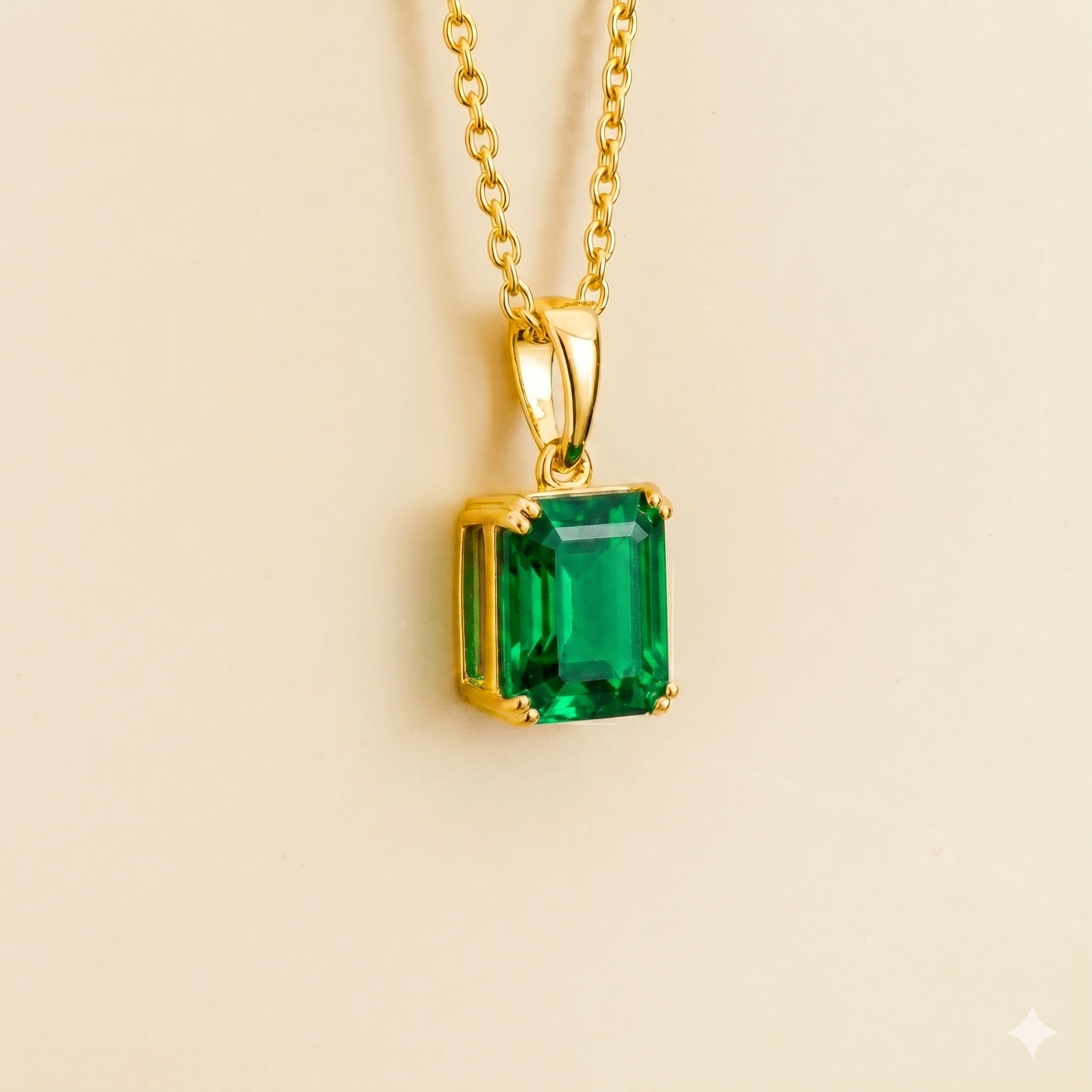 Thamani Emerald Emerald-Cut Solitaire Pendant Necklace in Gold