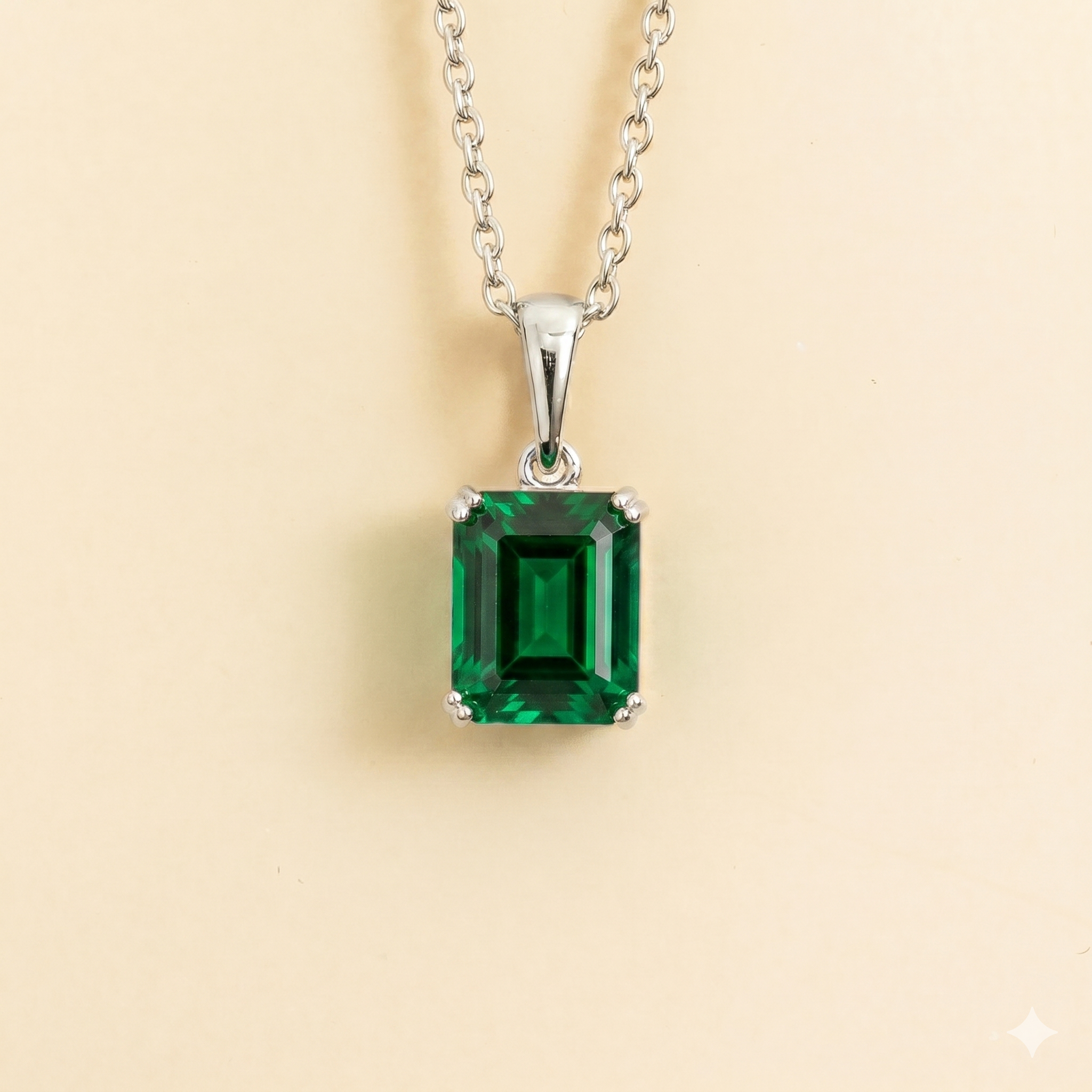 Thamani Emerald Emerald-Cut Solitaire Pendant Necklace in White Gold