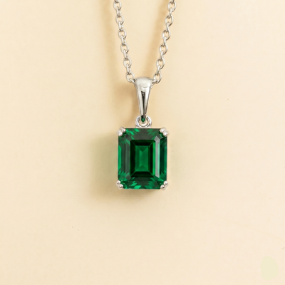 Thamani Emerald Emerald-Cut Solitaire Pendant Necklace in White Gold