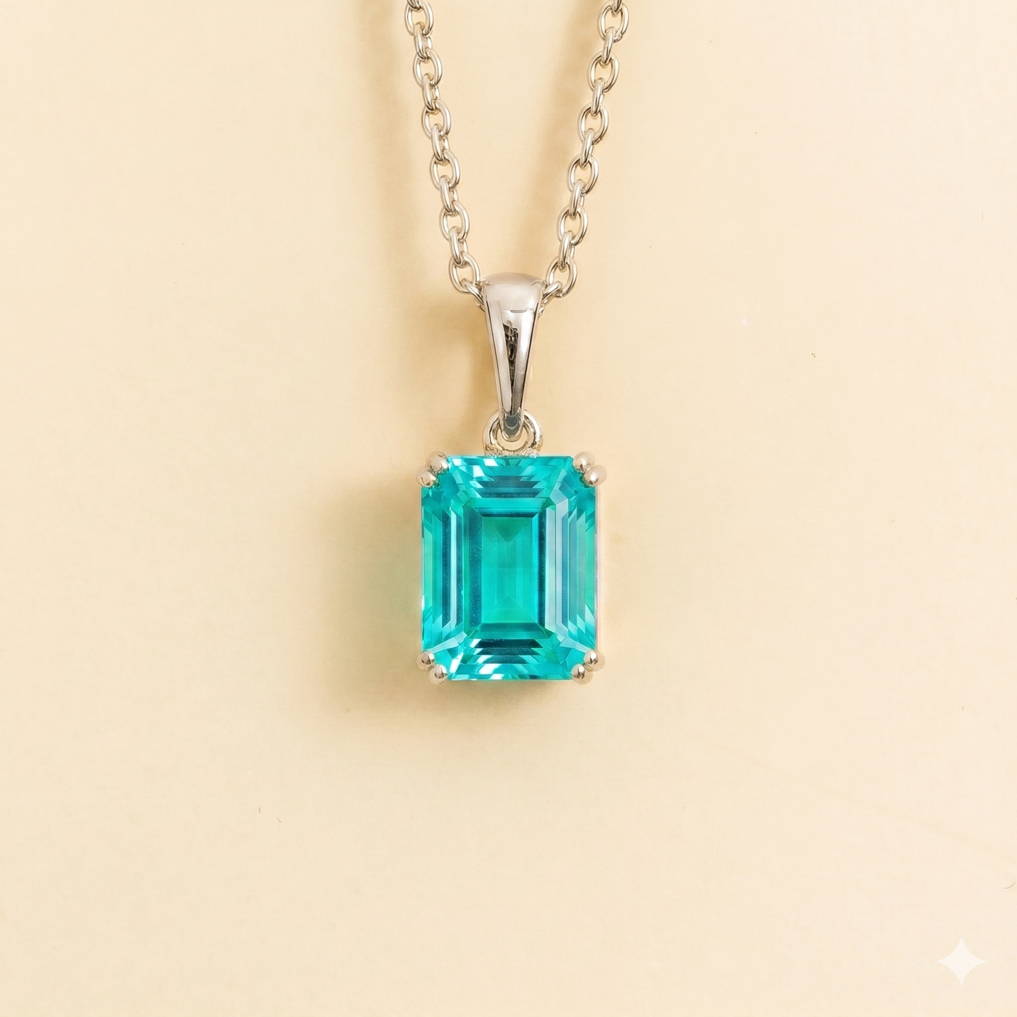 Thamani Paraiba Emerald-Cut Solitaire Pendant Necklace in White Gold
