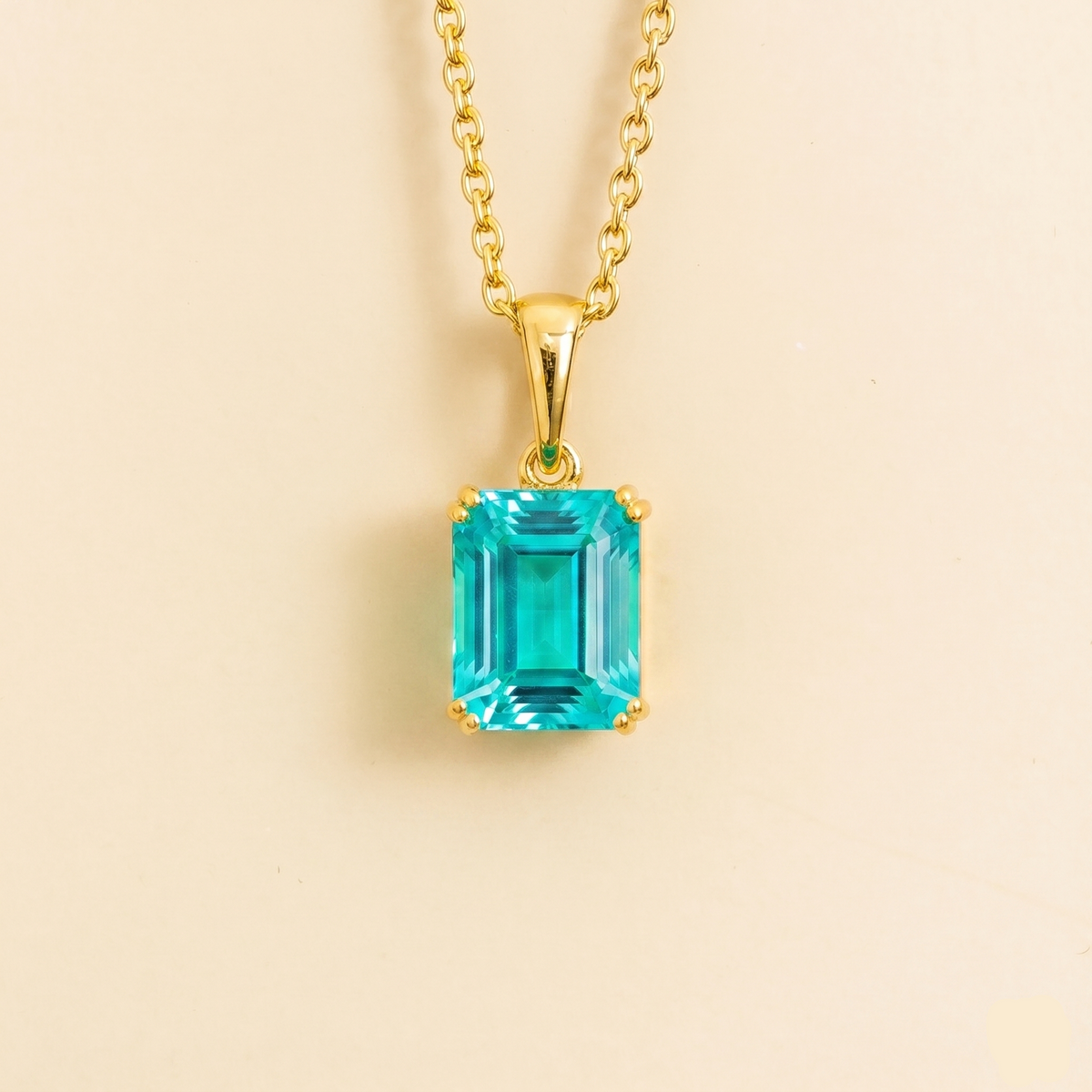 Thamani Paraiba Sapphire Emerald-Cut Solitaire Pendant Necklace in Gold