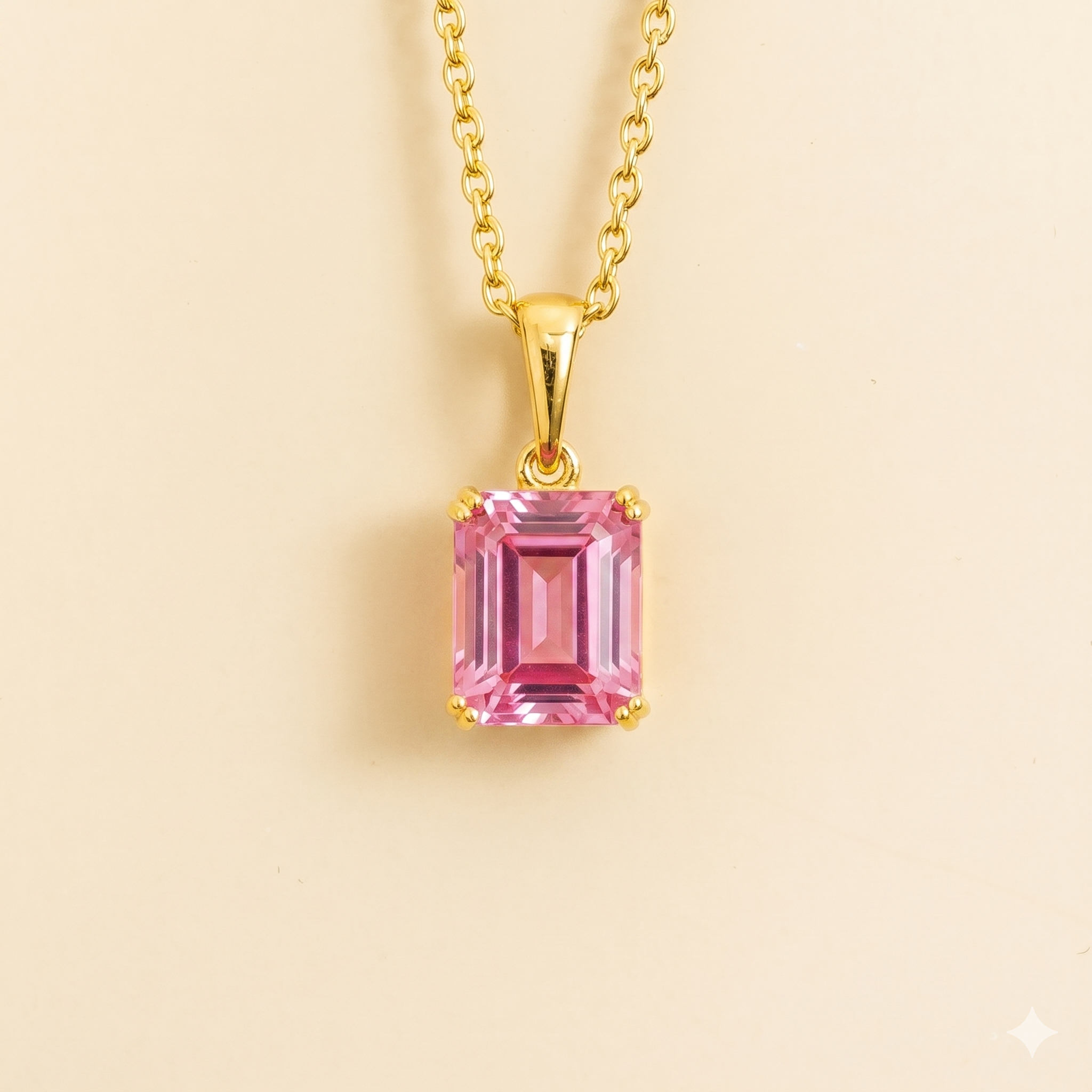 Thamani Pink Sapphire Emerald-Cut Solitaire Pendant Necklace in Gold