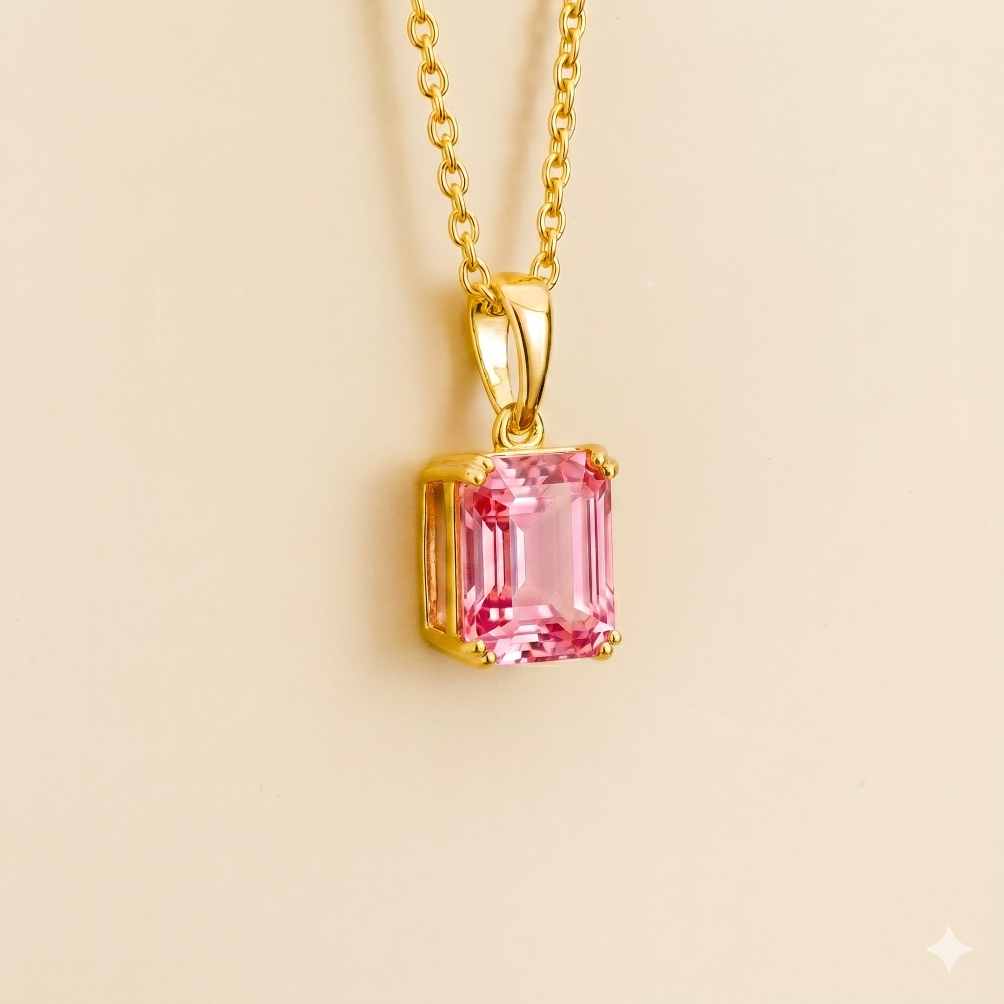Thamani Pink Sapphire Emerald-Cut Solitaire Pendant Necklace in Gold