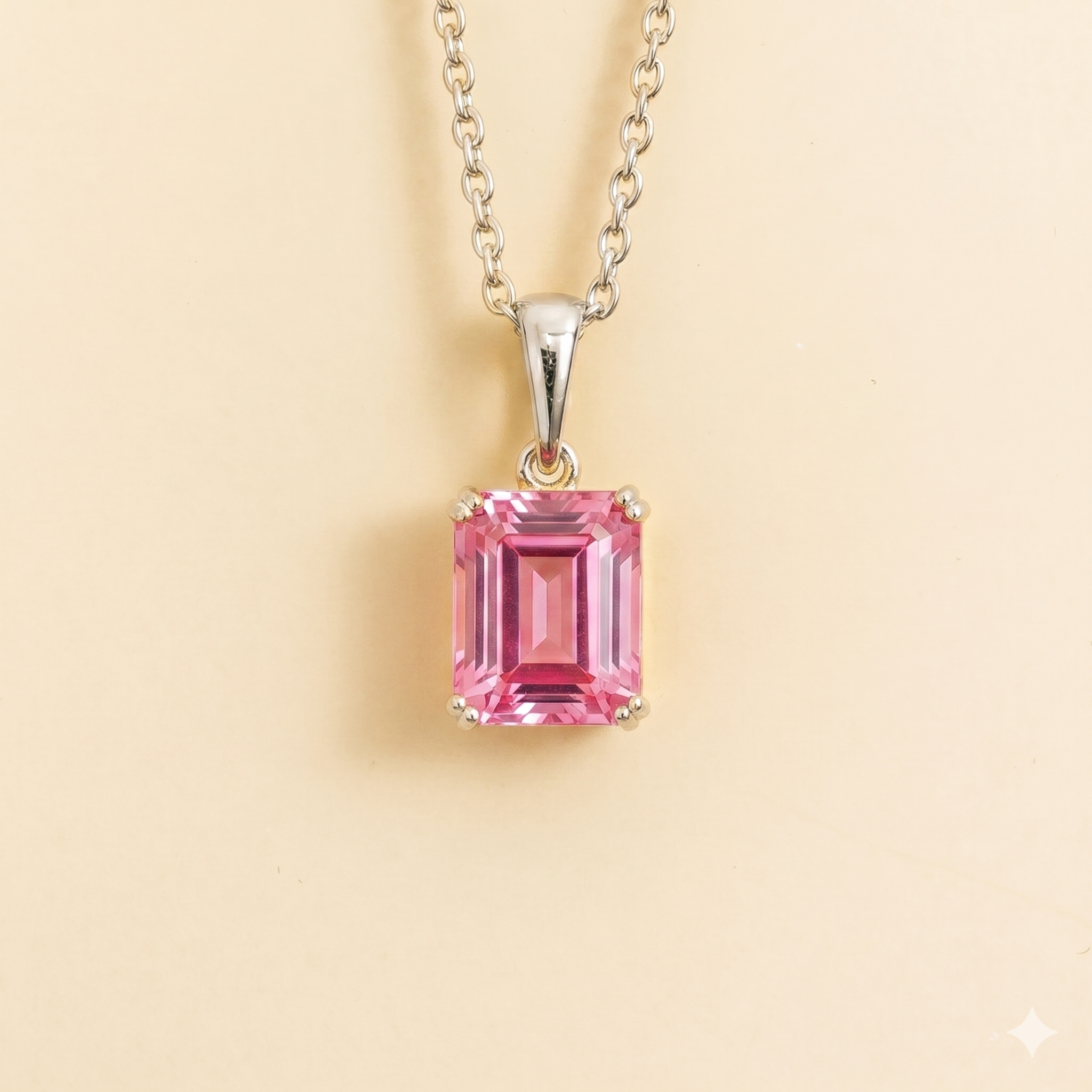 Thamani Pink Sapphire Emerald-Cut Solitaire Pendant Necklace in White Gold