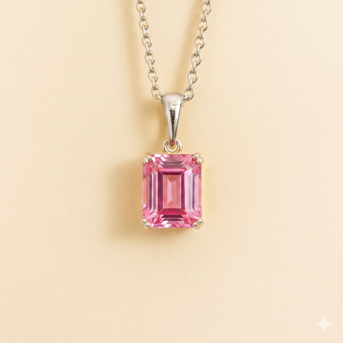 Thamani Pink Sapphire Emerald-Cut Solitaire Pendant Necklace in White Gold Thamani Pink Sapphire Emerald-Cut Solitaire Pendant Necklace in White Gold