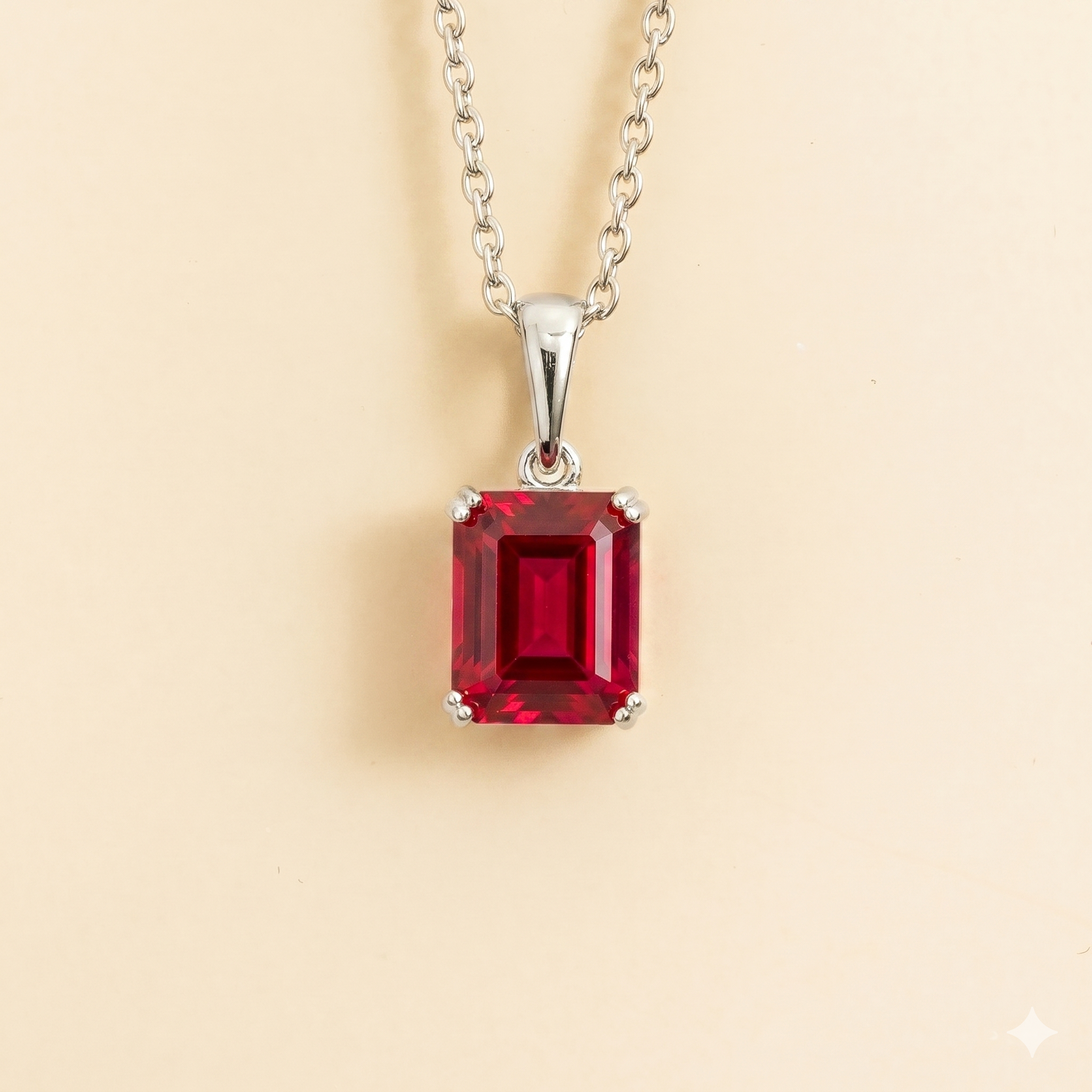 Thamani Ruby Emerald-Cut Solitaire Pendant Necklace in White Gold