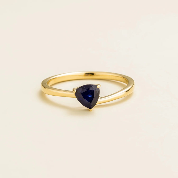 Trillion Blue Sapphire Gold Ring Set By Juvetti London