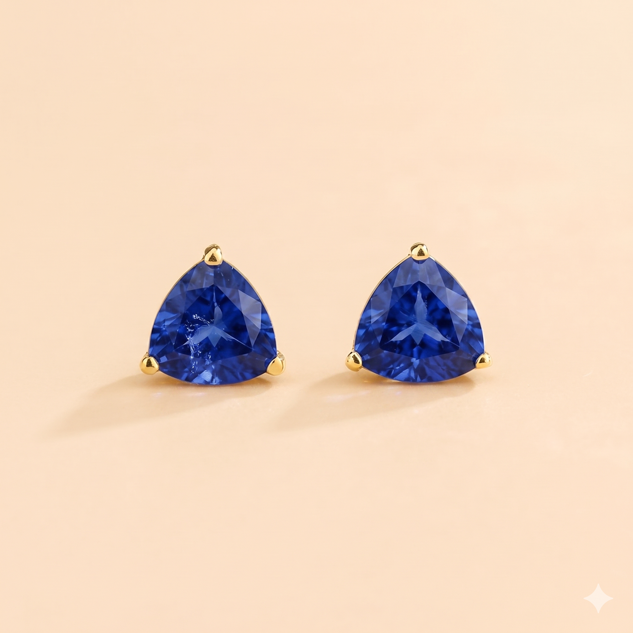 Trillion Blue Sapphire Solitaire Stud Earrings in Gold