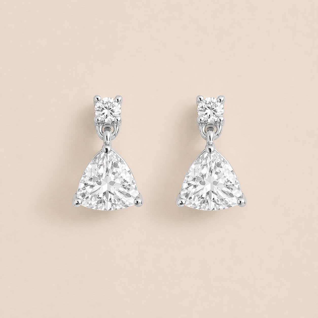 Trillion Diamond Drop Earrings in White Gold