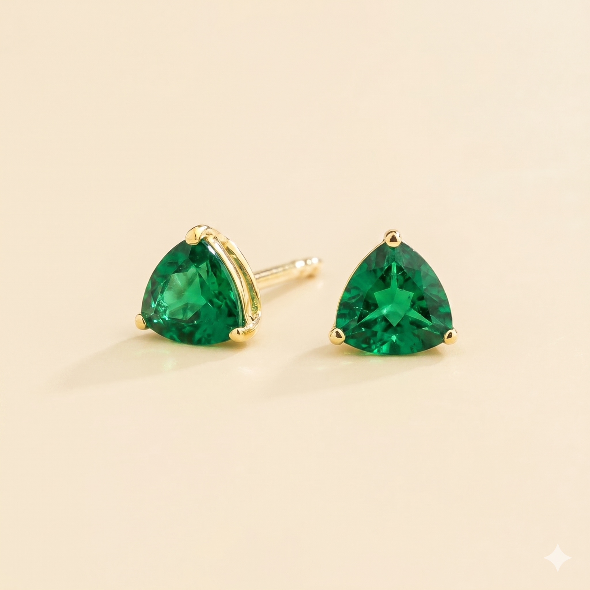 Trillion Emerald Solitaire Stud Earrings in Gold