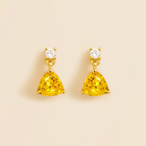 Emerald Earrings Juvetti Jewellery London Trillion Gold Earrings Set With Yellow Sapphire and Diamond Emerald Earrings Juvetti Jewellery London Trillion Gold Earrings Set With Yellow Sapphire and Diamond