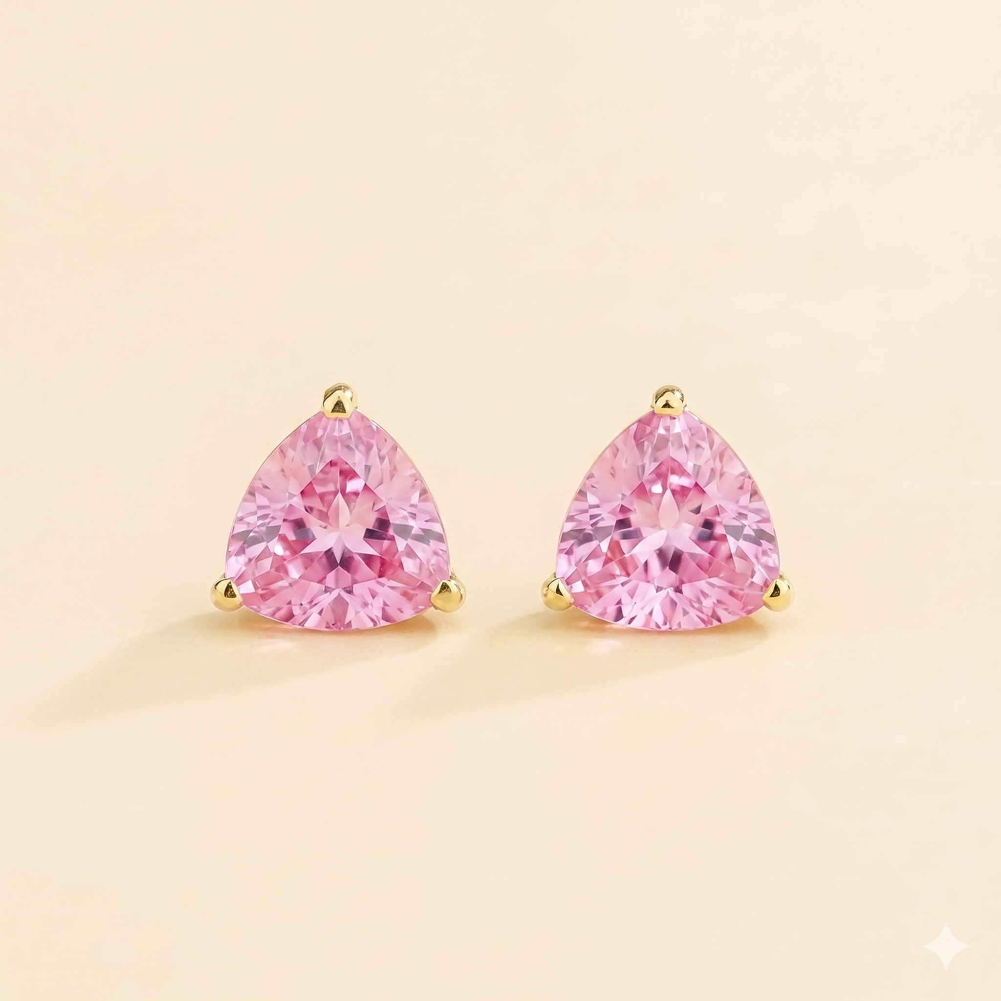 Trillion Pink Sapphire Solitaire Stud Earrings in Gold