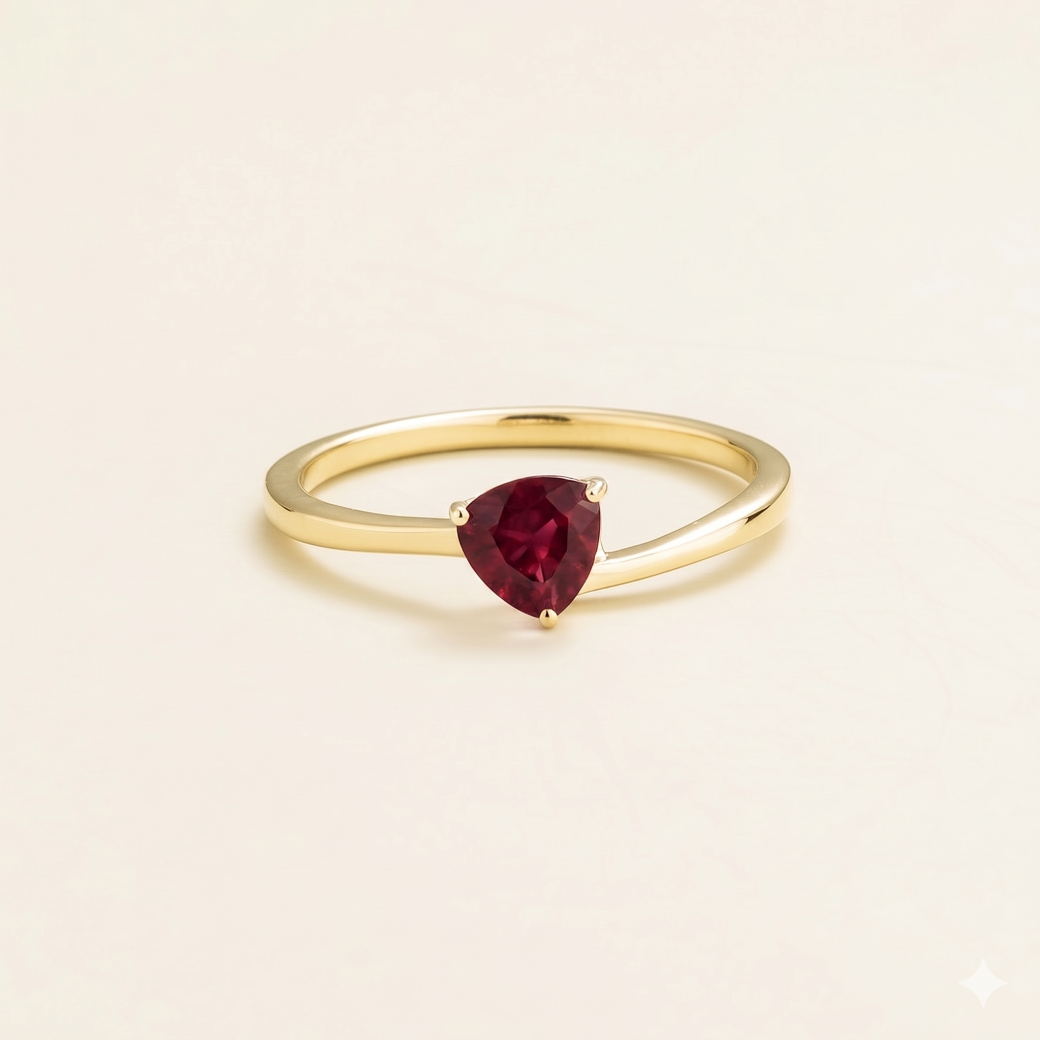 Trillion Ruby Solitaire Ring in Gold