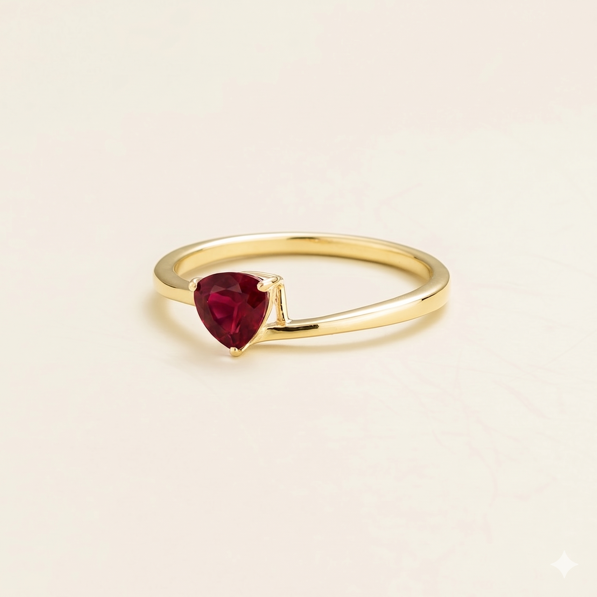 Trillion Ruby Solitaire Ring in Gold