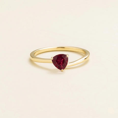 Trillion Ruby Solitaire Ring in Gold