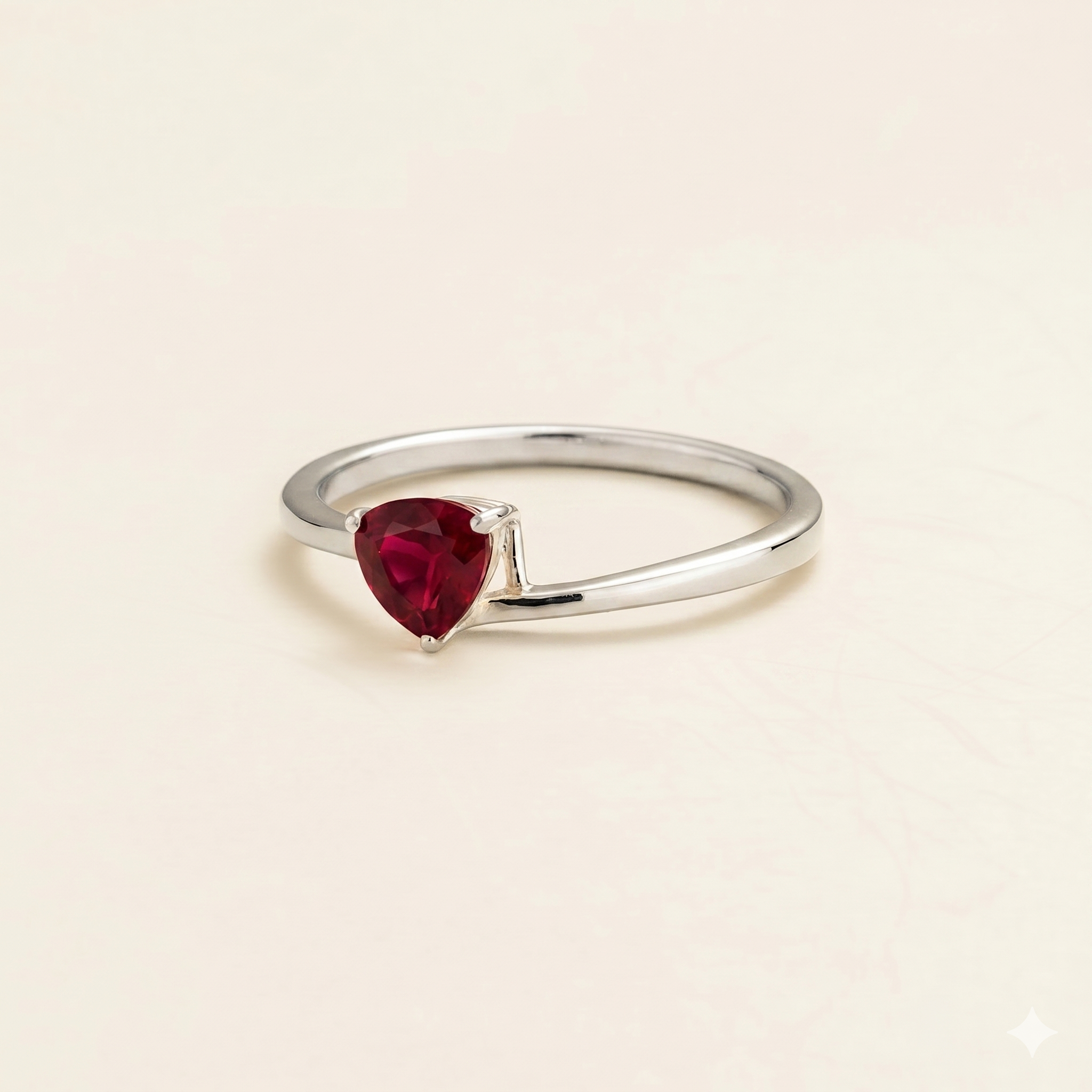 Trillion Ruby Solitaire Ring in White Gold