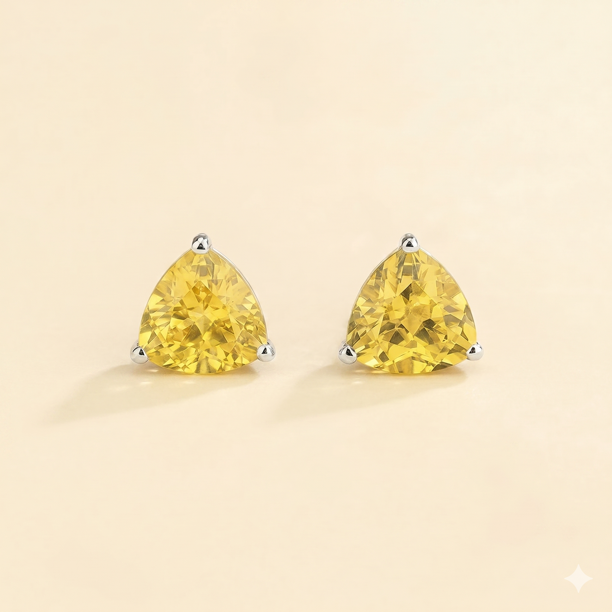 Trillion Yellow Sapphire Solitaire Stud Earrings in White Gold