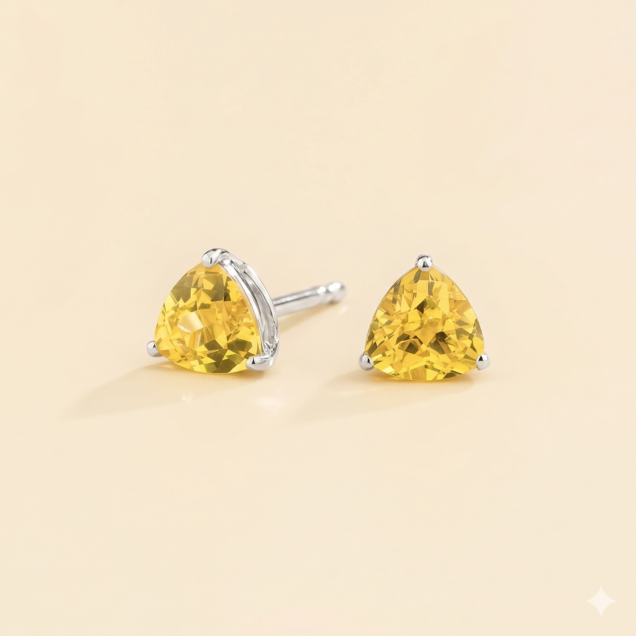 Trillion Yellow Sapphire Solitaire Stud Earrings in White Gold