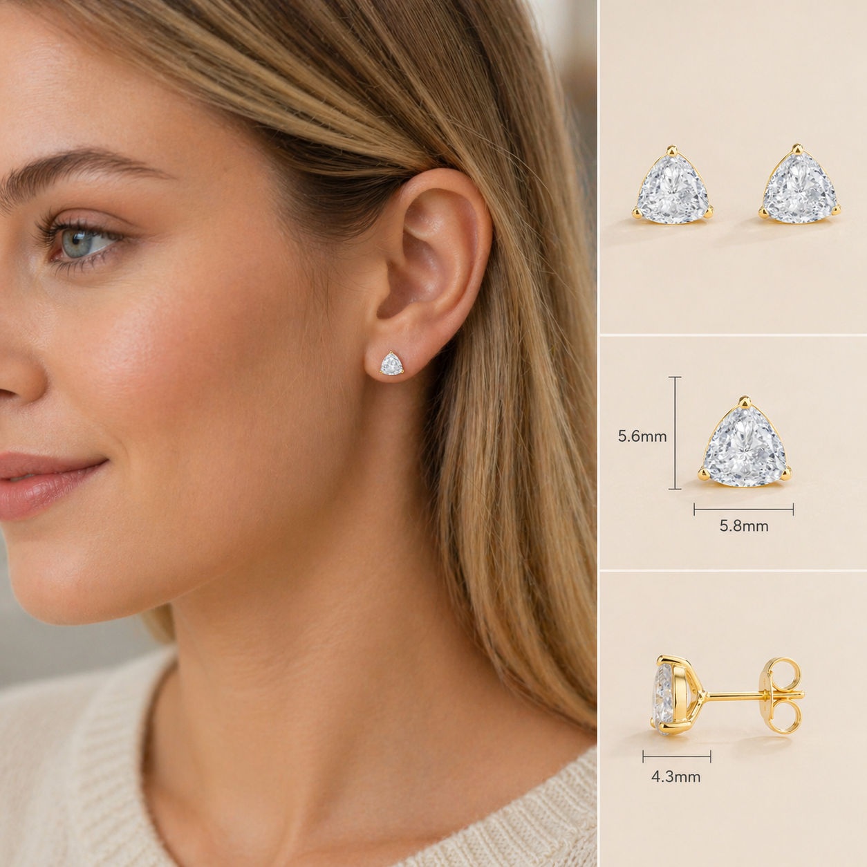 Trillion Blue Sapphire Solitaire Stud Earrings in Gold