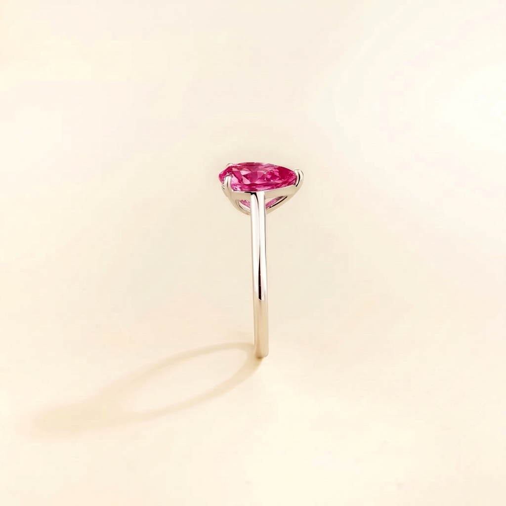 Pandal Pear Shape Vivid Pink Sapphire Cathedral Solitaire Ring in White gold
