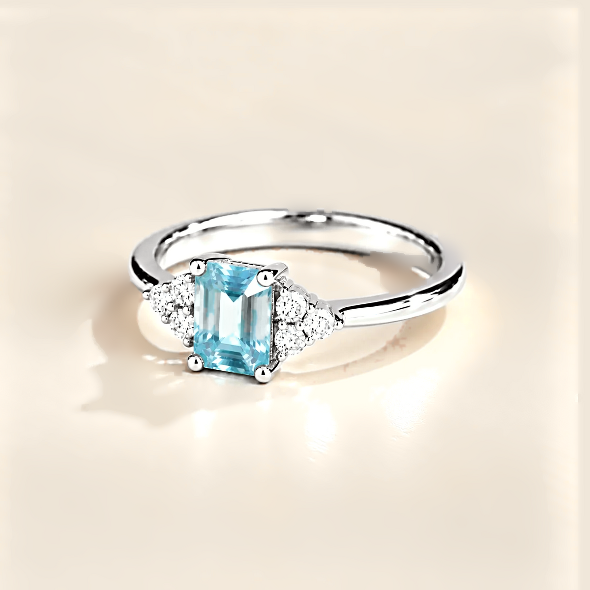 Chateau Aquamarine Emerald-Cut & Diamond Ring in White Gold