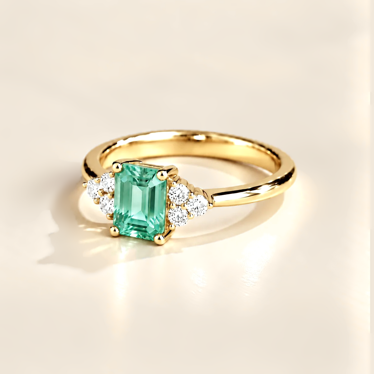Chateau Green Sapphire Emerald-Cut & Diamond Ring in Gold